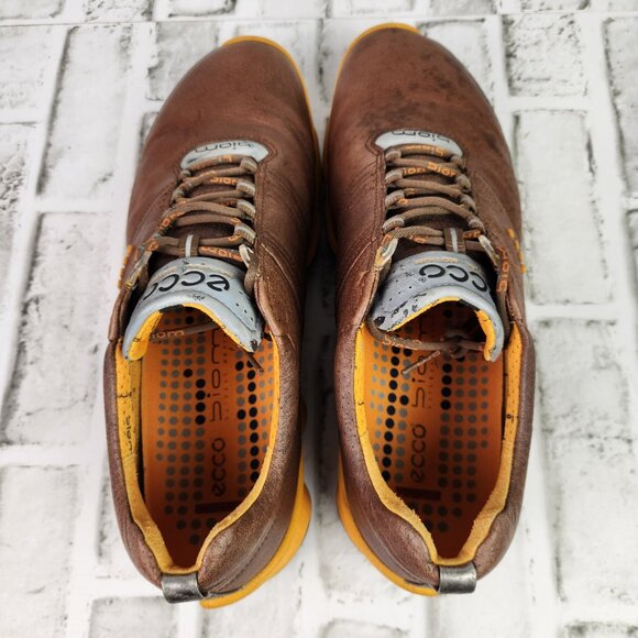 Ecco Biom Yak Hydro Max Men Size 11/11.5 EU 45 Leather Brown Golf Spikes Shoes - Picture 6 of 11